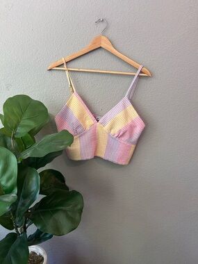 Striped Multicolor Crop Top | Coastal Festival y2k Tank | Size Large